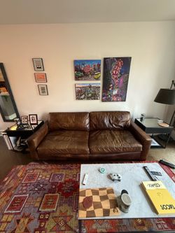 Restoration Hardware Maxwell Leather Sofa, 8’ x 40”