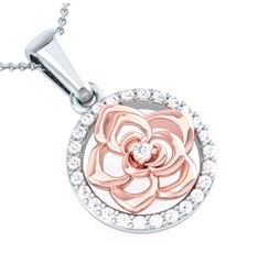 0.16 Carat ctw 14K White & Rose Gold Round Cut White Diamond Ladies Flower Pedant