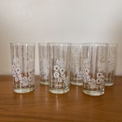 Mid Century Flower Gold Leaf Glassware Tumblers