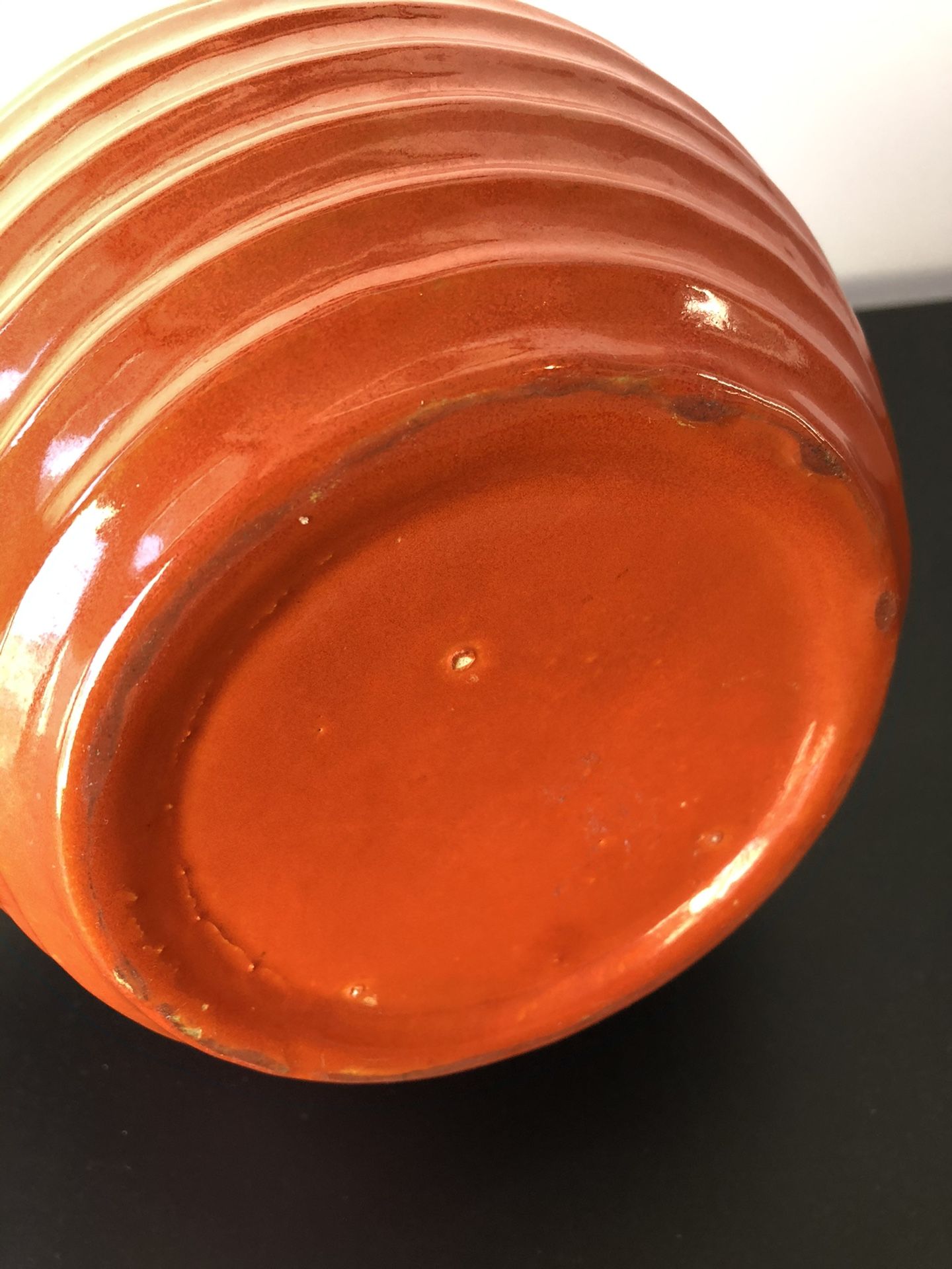 Antique LARGE Bauer 2 Qt Orange Ringed Pitcher Jug Pottery Vintage