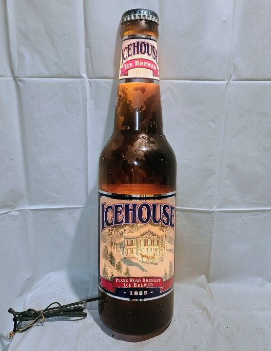 Vintage 1994 Icehouse beer Plank Road Miller Brewery 3D bottle light up sign!