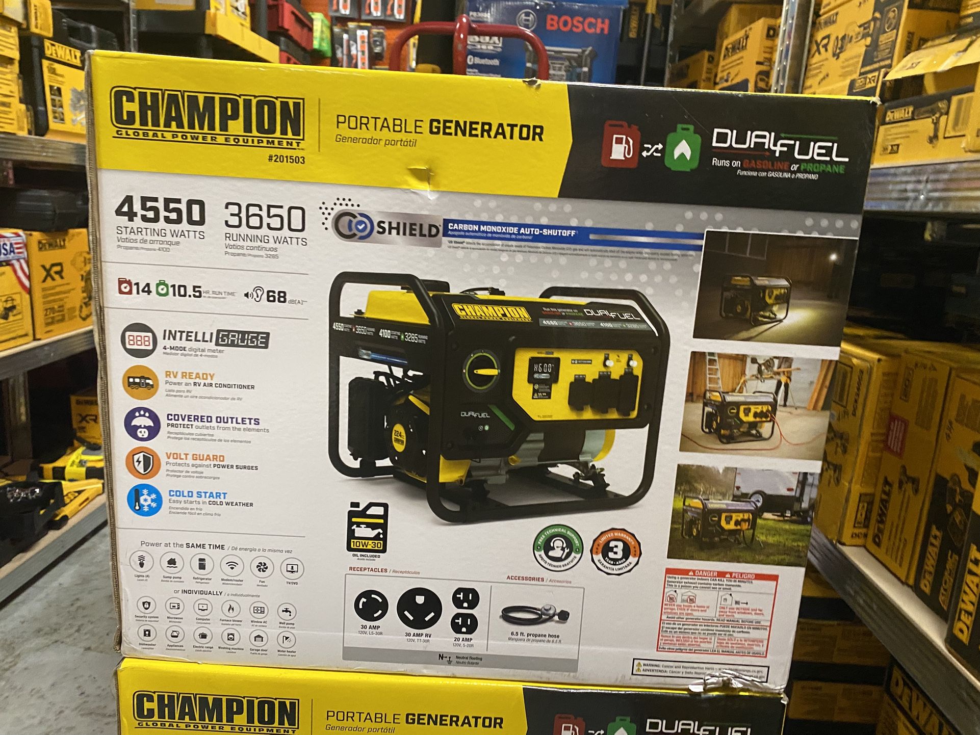 Champion Power Equipment 4550/3650 Watt Recoil Start Gasoline and Propane Powered Dual Fuel Portable Generator with CO Shield