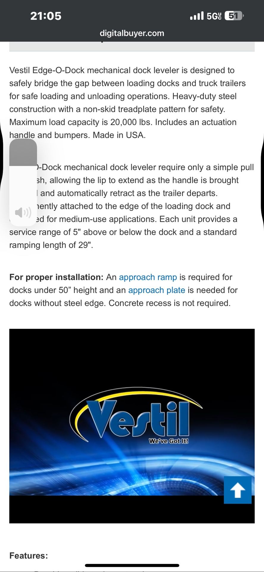 Visatil Vestil Edge-O-Dock Hand Oil Pump Dock Leveler 20,000 lb Load