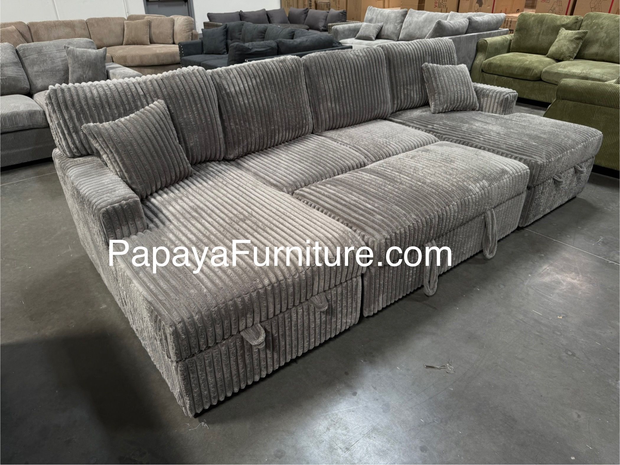 New! 120” Ultra Large Sectional Sofa Bed, Double Chaise Sectional, Super Comfort Corduroy Couch, Sectional, Sofa, Couch, U-Shaped Couch, Sleeper Sofa