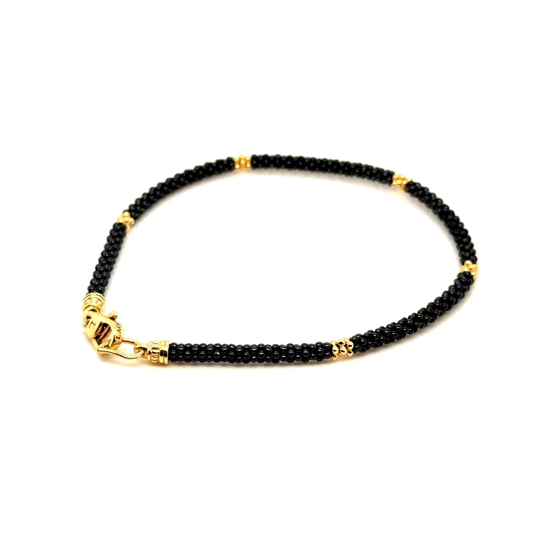 Lagos Black Caviar 5-Gold Station Thin Bracelet