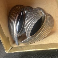 Vintage Chapal Zenray Sterling Silver & Black Onyx Angel Wings Clip Earrings