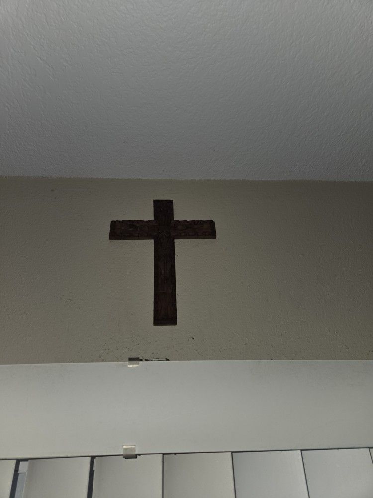 Wood Carved Hanging Cross Sealed