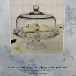 Anchor Hocking Savannah Pedestal Cake Plate W/ Dome