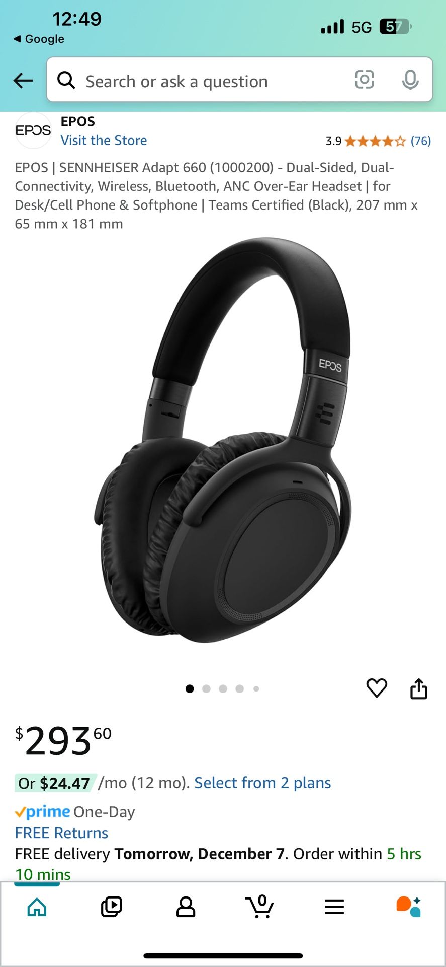 SENNHEISER EPOS Adapt Headphone Wireless, Bluetooth, ANC Over-Ear Headset