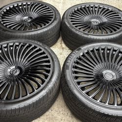 24 INCH MOTIV 6 LUG UNIVERSAL RIMS AND TIRES.