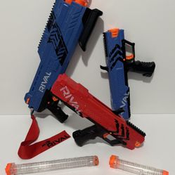 Nerf Blasters LOT Rival Atlas XVI-1200, (2) Apollo XV700 (Red & Blue), 3 Mags