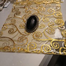 Silver Pin 925 Black Lapis Stone