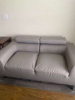 Modern Gray Faux Leather 2-Seater Sofa