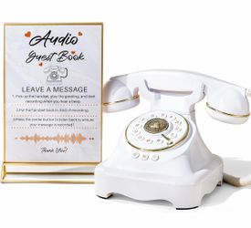 Audio Guest Book Wedding Phone with One-Touch Playback Adjustable Volume, Weddings & Anniversaries, Birthday Parties, Classroom Use, White with Sign