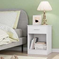 Homfa 2-Tier Nightstand with Drawer & Storage Shelf, Side End Table for Bedroom Living Room Set of 2, White