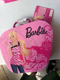 Vintage Barbie pink hard plastic storage and carrying case Illustration Floral   Is new was used for display only. This Barbie plastic purse is a perf