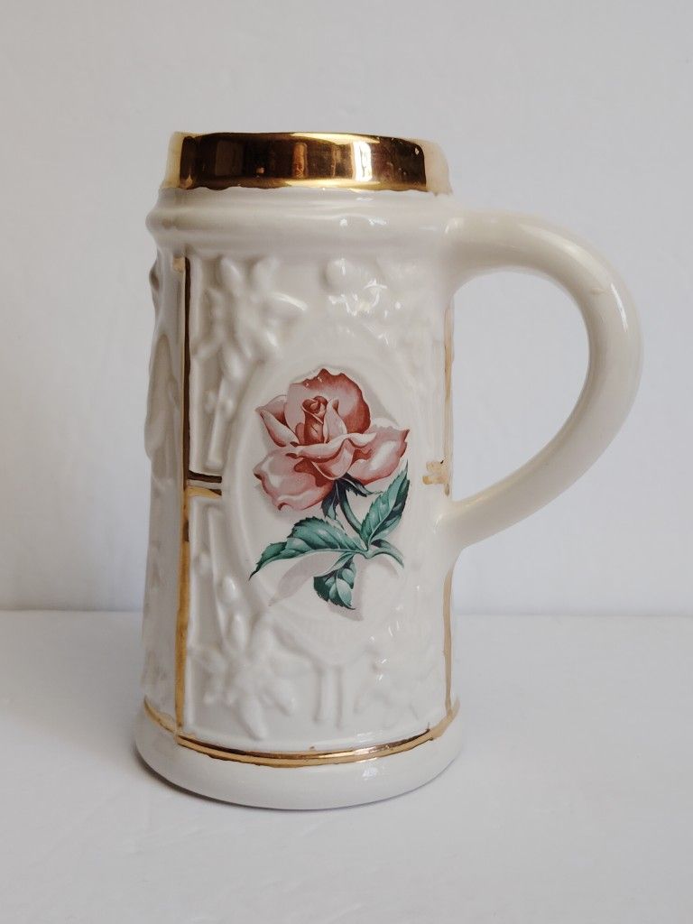 Vintage Porcelain Beer Stein For Her ~ Roses ~ Esther Coy