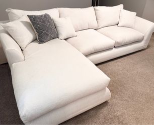 Ivory Slipcovered 2 Piece Chaise Sectional, Textured Performance Fabric