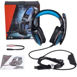 🔥Brand new🔥 3.5 MM Gaming Headset, Detachable Noise Reduction Microphone, Headset with 3D Surround Sound Memory Foam Ear Pads LED Light，Ergonomic De