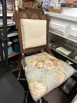 Antique Wood & Fabric Chair