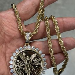 80.8 grams rope necklace and cz pendant  -14k gold plated-