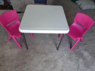 Kids Folding Table with 2 Pink Chairs