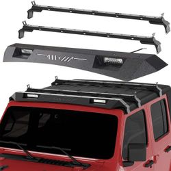 Roof Rack Cross Bars for 2007-2024 Jeep Wrangler JK JL Gladiator JT w/ LED Light