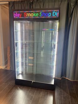 Lighted Glass Display Cabinet with LED Sign