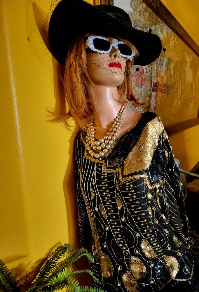 100% Silk Vintage Sequin Blouse