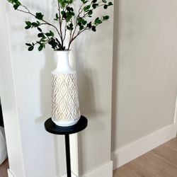 Large Flower Vase - Vintage White /Gold Metal Table & Floor Vase