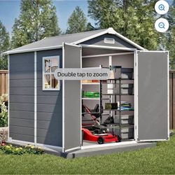 6' x 6' Plastic Outdoor Storage Shed with Floor, Resin Tool Shed Heavy Duty with Window and Lockable