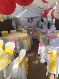 Tables and chair tablecloths cover seat