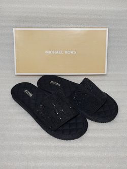 Michael Kors Designer Sandals Slides Slippers. Authentic. New In Box. Black crystals. Size 9 women's shoes