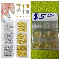 3D Nail Art Charms Set Gold Silver