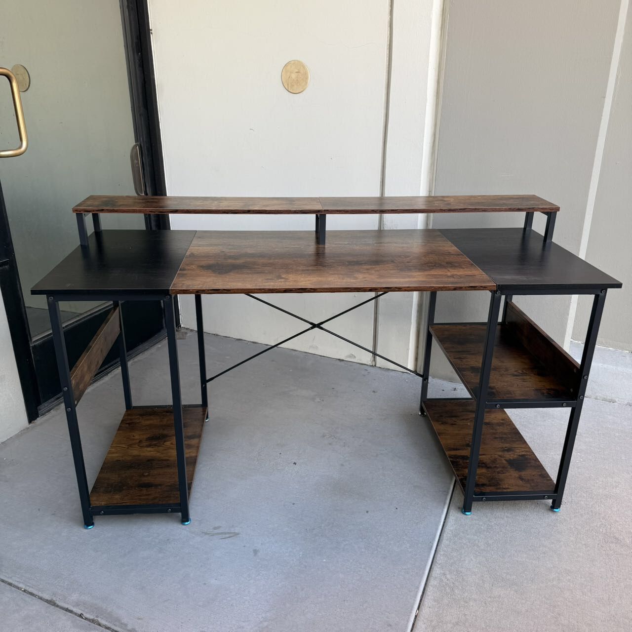 New In Box 59x24x36 Inch Tall Office Computer Desk Table With Tower Stand And Side Shelf Black And Rustic Brown Furniture