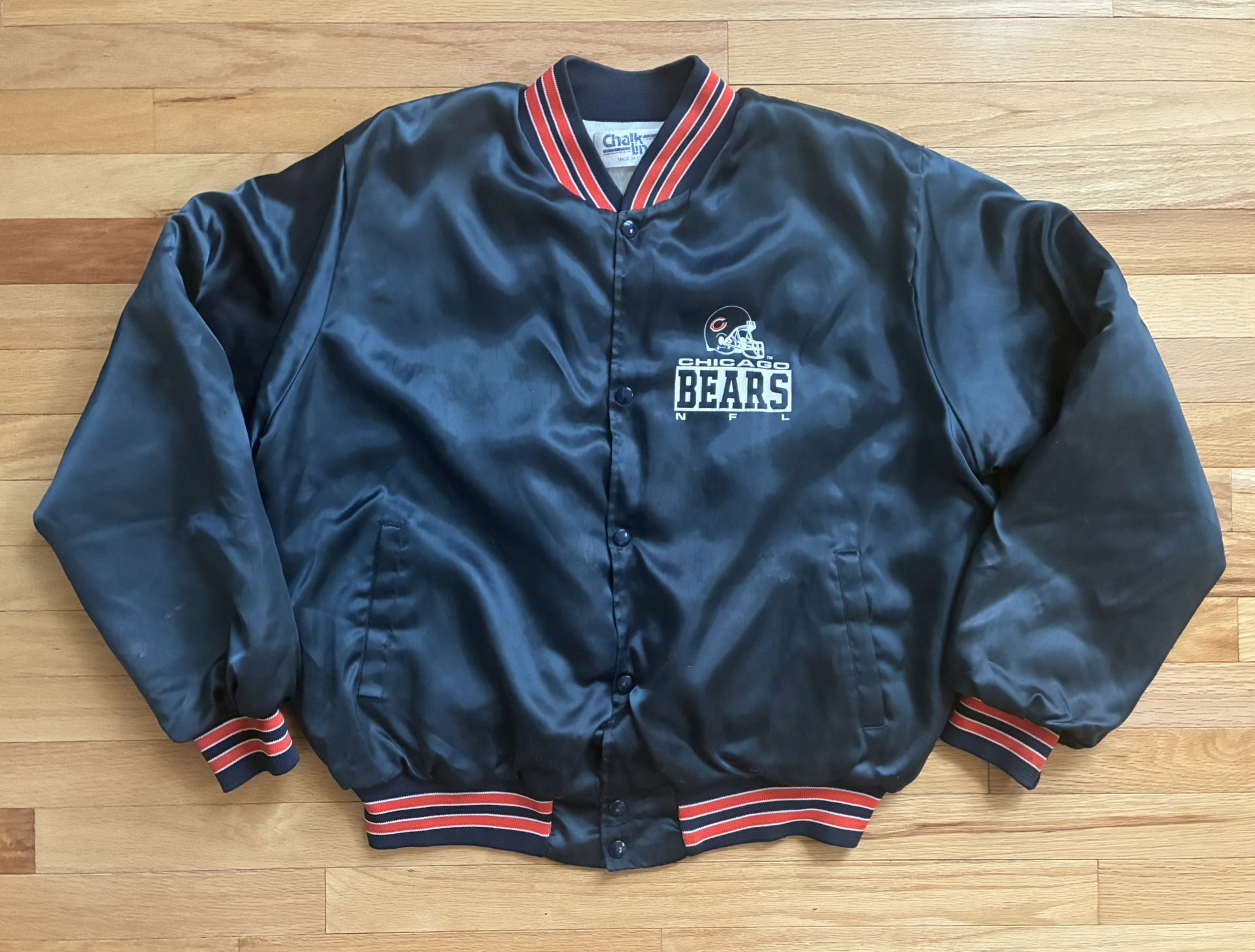 Vintage Chicago Bears Chalk Line Satin Bomber Jacket Coat Men’s Size XL  