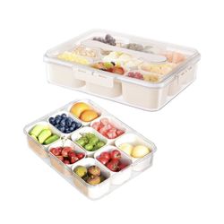 Snack Bento Box Container with Lid & Handle Serving Nine Box Tray Charcuterie 9 Divided Snackle Portable Platter – Stackable Clear Organizer Great for