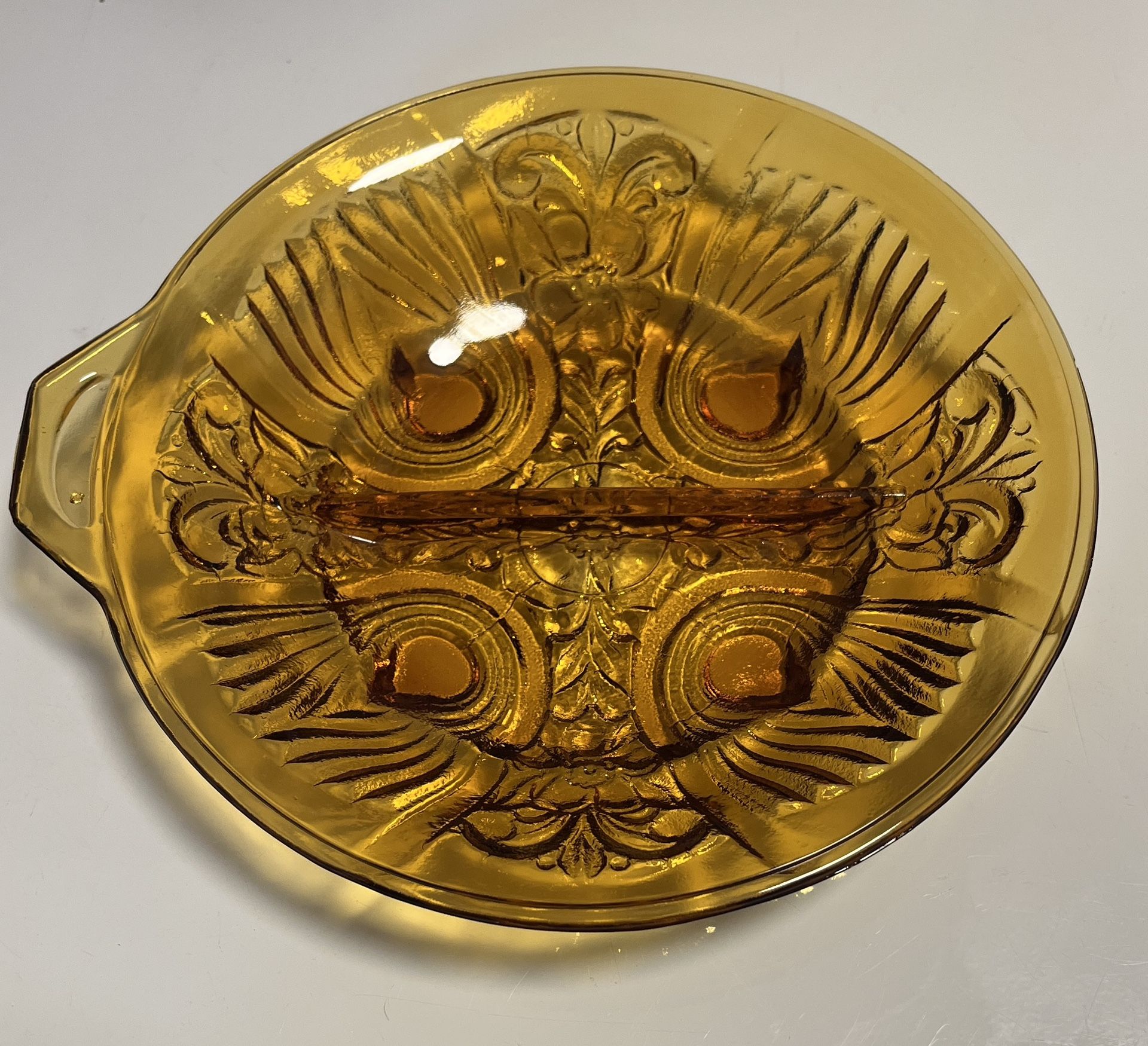 Vintage Indiana Glass Divided Killarney-Marigold pattern Relish / Candy / Snack Dish