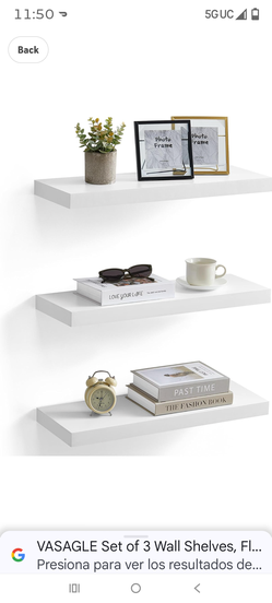 VASAGLE Set of 3 Wall Shelves, Floating Shelves, 8 x 23.6 x 1.5 Inches, Display Shelves for Photo Frames, Decoration, Hanging Shelf for Living Room, K