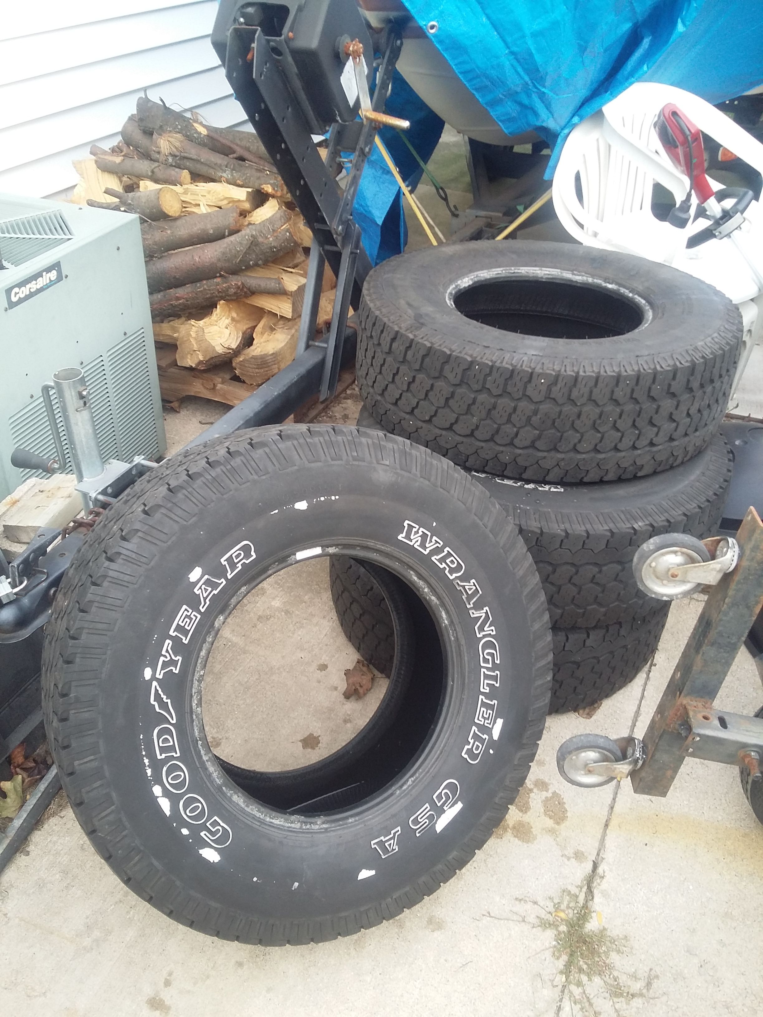 Four Goodyear wrangler. Gsa tires size  15 lt for Sale in Mount  Pleasant, WI - OfferUp