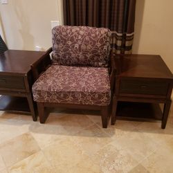 Beautiful Well Made Arm Chair And End Tables Real Wood