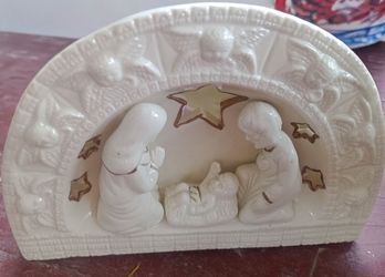 Vintage ceramic nativity candle holder