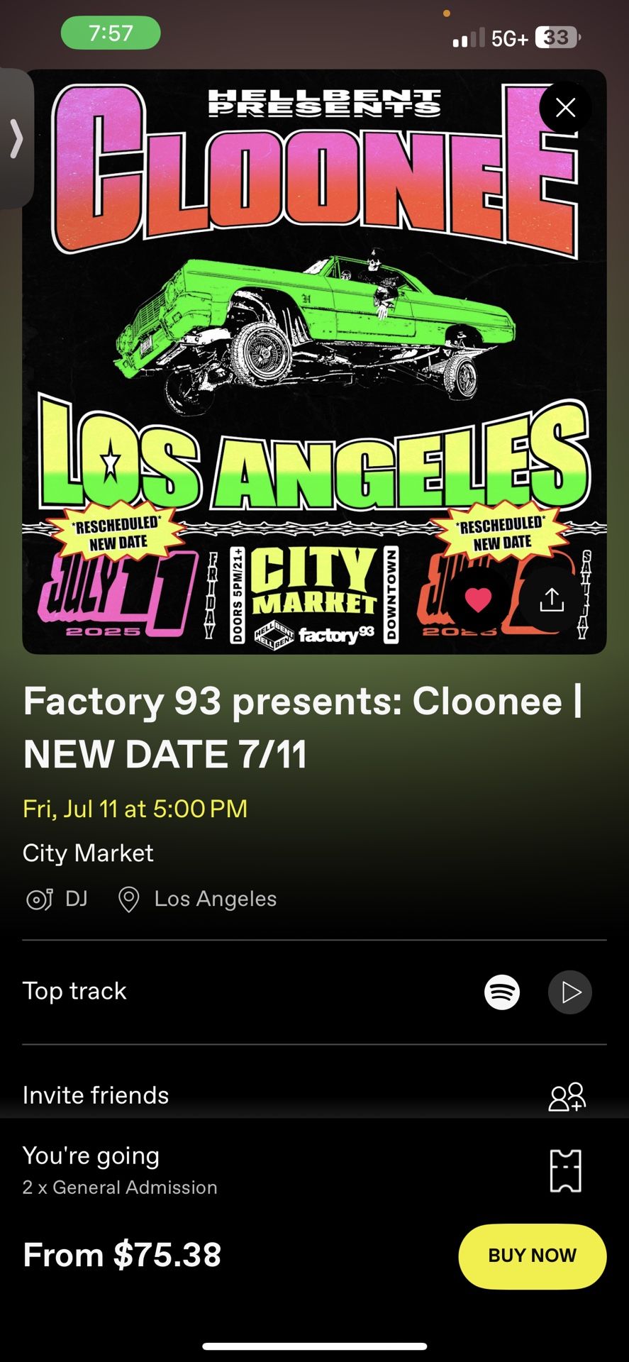 7/11 Friday Cloonee Ticket