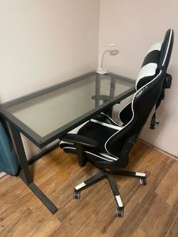 Glass Top Computer Desk & Rolling Gaming Chair Set/Combo