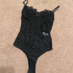 New Small Black Lace Stretchy Bodysuit Lingerie 