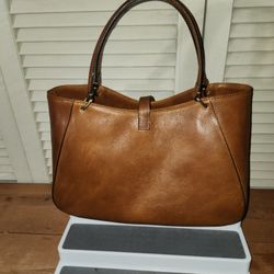 Aigin Milano Handmade Leather Tote Style With Gold Tone Hardware/In Honey Brown Handbag