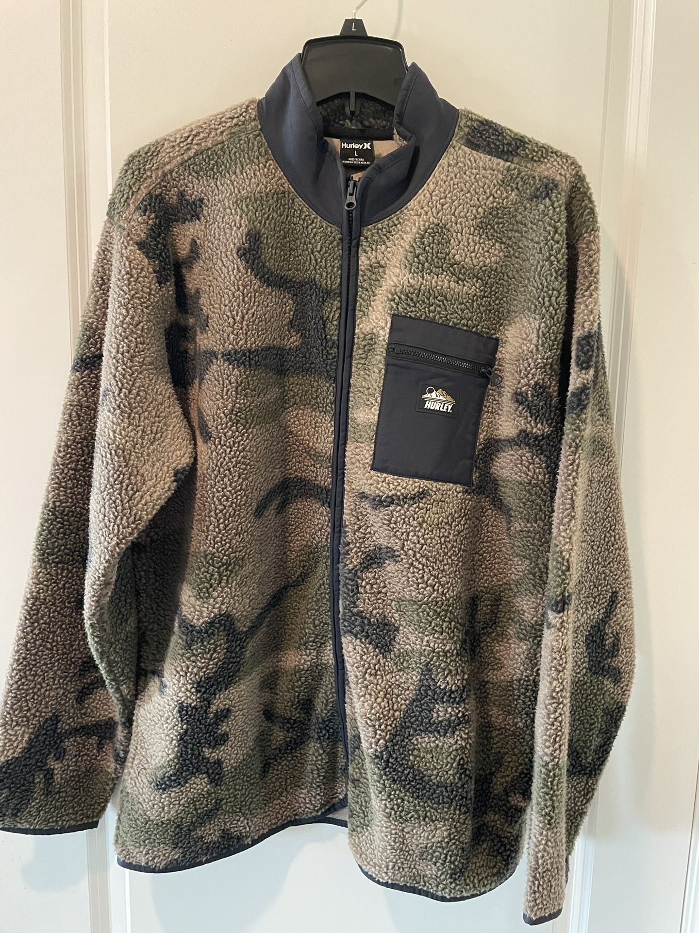 mens Jacket hurley boulder camo burrito full Zip sherpa jacket brand new retails $80 size S-L