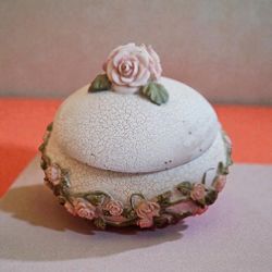 trinket jar roses jewelry box, ring dish trinkets, vintage home decor container