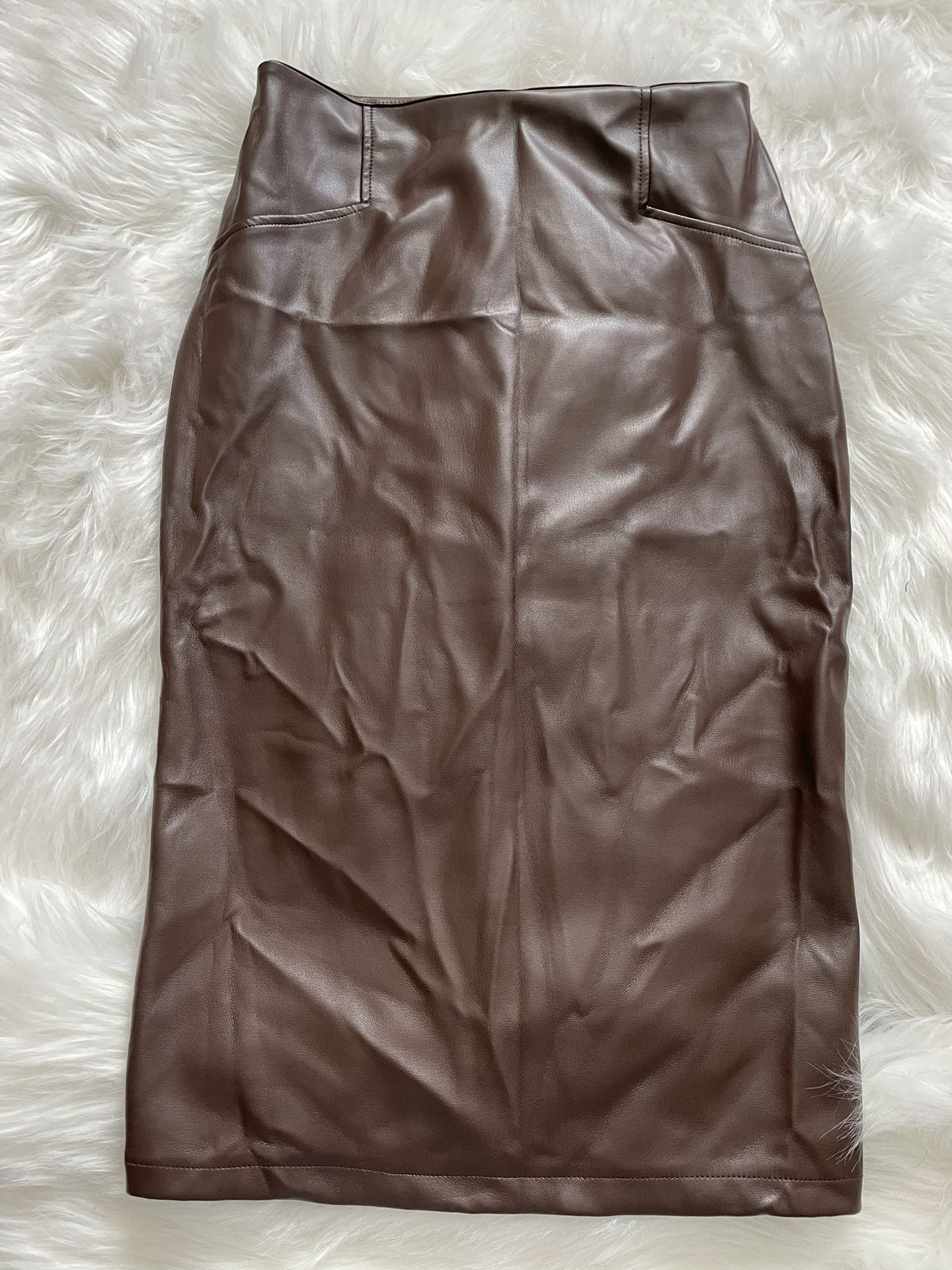 New Brown Faux Leather Pencil Skirt By SHEIN.  XS. $3