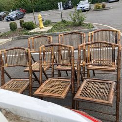 Set Of 6 Antique Vintage MCM Bamboo Scorched Folding Chairs(See & Click On Pictures). Still In Good Condition 